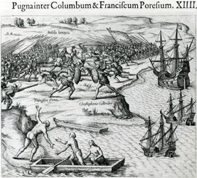 Bataille en Jamaïque entre Christophe Colomb (1451-1506) et Francisco Poraz, 1504, de 